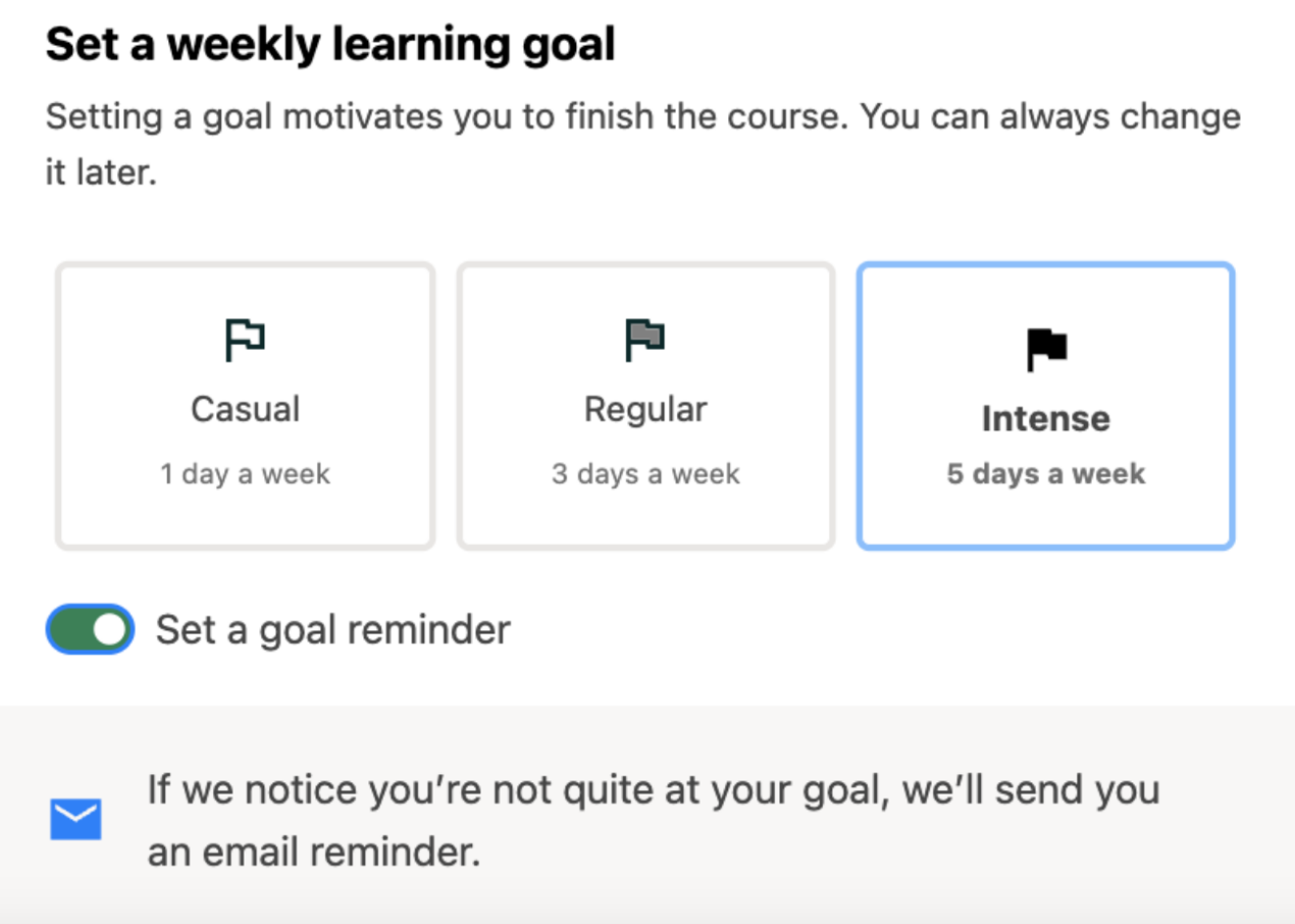 setting weekly learning goal